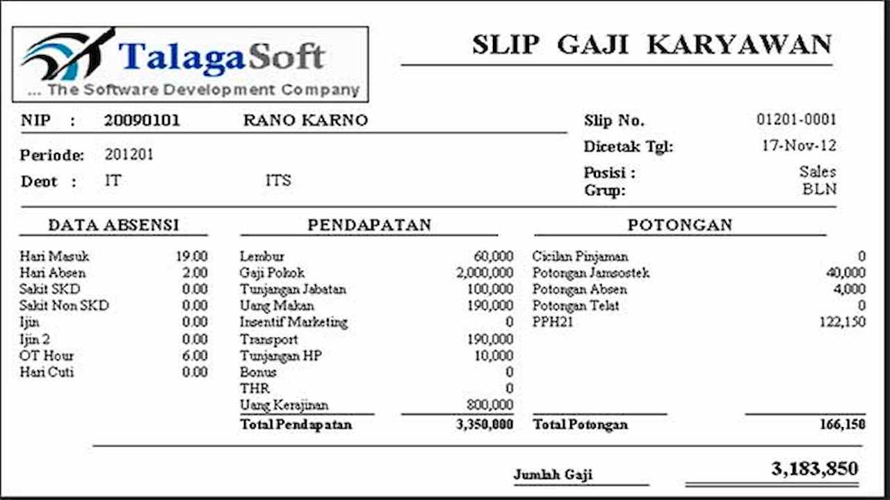 11 Contoh Slip Gaji Karyawan Yang Sederhana Dan Lengkap - StaffAny