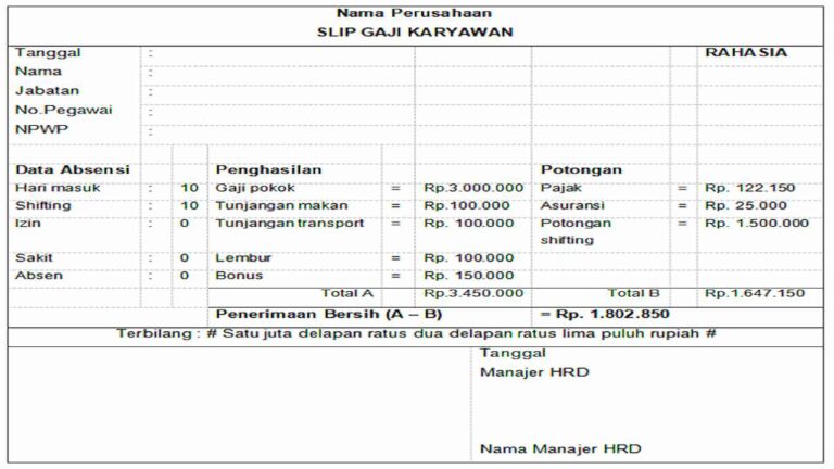 11 Contoh Slip Gaji Karyawan Yang Sederhana Dan Lengkap - StaffAny